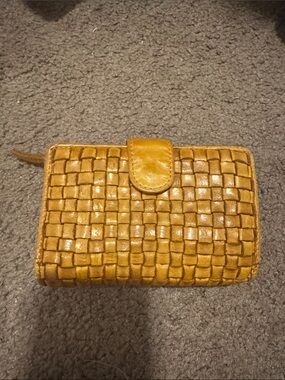 Woven Leather Zip Wallet - Mustard Yellow